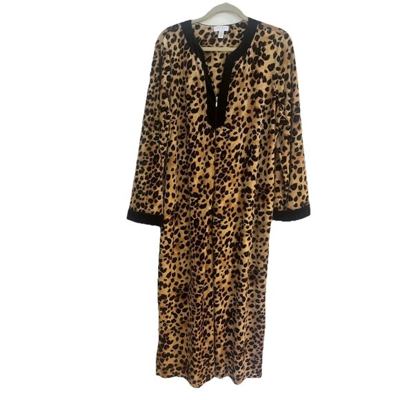 Charter Club Intimates Full Length Robe Leopard Print Plush Velour Half Zip XL - Picture 1 of 8